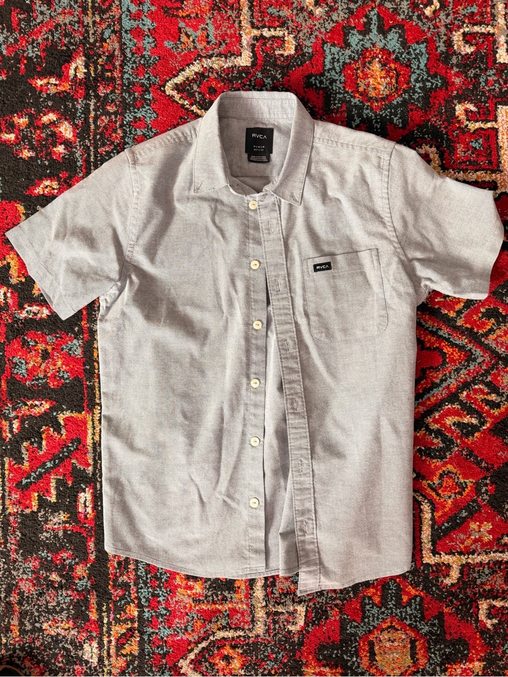 RVCA Light Gray Short Sleeve Button-Up Shirt